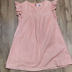 Old Navy Pink/Gold Metallic-Stripe Flutter-Sleeve Dress for Toddler Girls 5T EUC